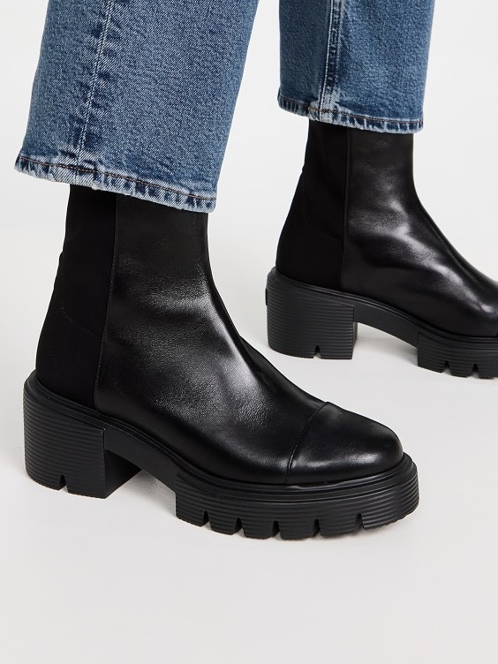 Stuart Weitzman 5050 SoHo Lug Sole Black Booties